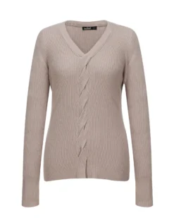 BACHATA - Maglia manica lunga beige scollo a V