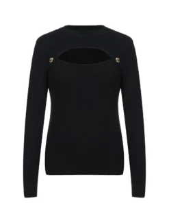 BACHATA - Maglia manica lunga cut out nera con finti bottoni