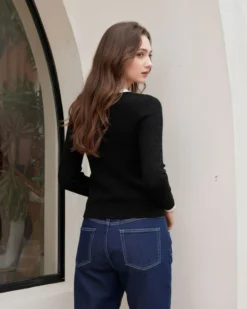 BACHATA - Maglia manica lunga nera e bianca da donna