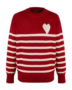 BACHATA - Maglia manica lunga rossa a righe bianche e cuore
