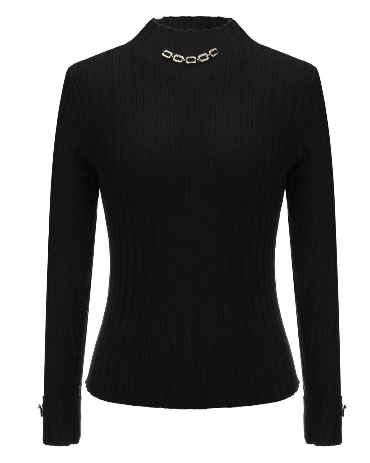 BACHATA - Maglia nera da donna a manica lunga con collo alto