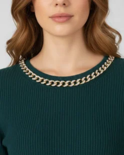 BACHATA - MAGLIA OTTANIO CON DETTAGLIO CATENA CON STRASS SUL COLLO