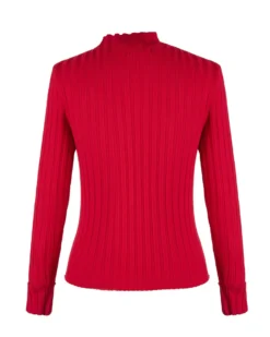 BACHATA - Maglia rossa da donna a manica lunga con collo alto