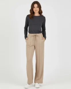 BACHATA - Pantalone a palazzo beige con pinces da donna
