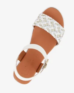 BACHATA - Sandalo bianco con sottopiede in VERA PELLE e fascia frontale intrecciata - MADE IN ITALY