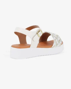 BACHATA - Sandalo bianco con sottopiede in VERA PELLE e fascia frontale intrecciata - MADE IN ITALY
