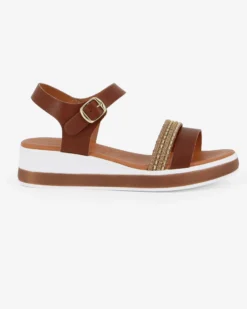 BACHATA - Sandalo cuoio con sottopiede in VERA PELLE e doppia fascia frontale - MADE IN ITALY