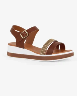 BACHATA - Sandalo cuoio con sottopiede in VERA PELLE e doppia fascia frontale - MADE IN ITALY