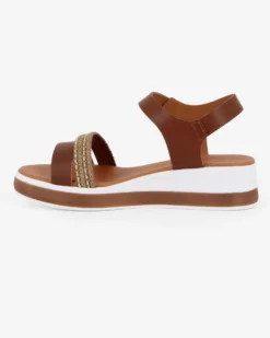 BACHATA - Sandalo cuoio con sottopiede in VERA PELLE e doppia fascia frontale - MADE IN ITALY