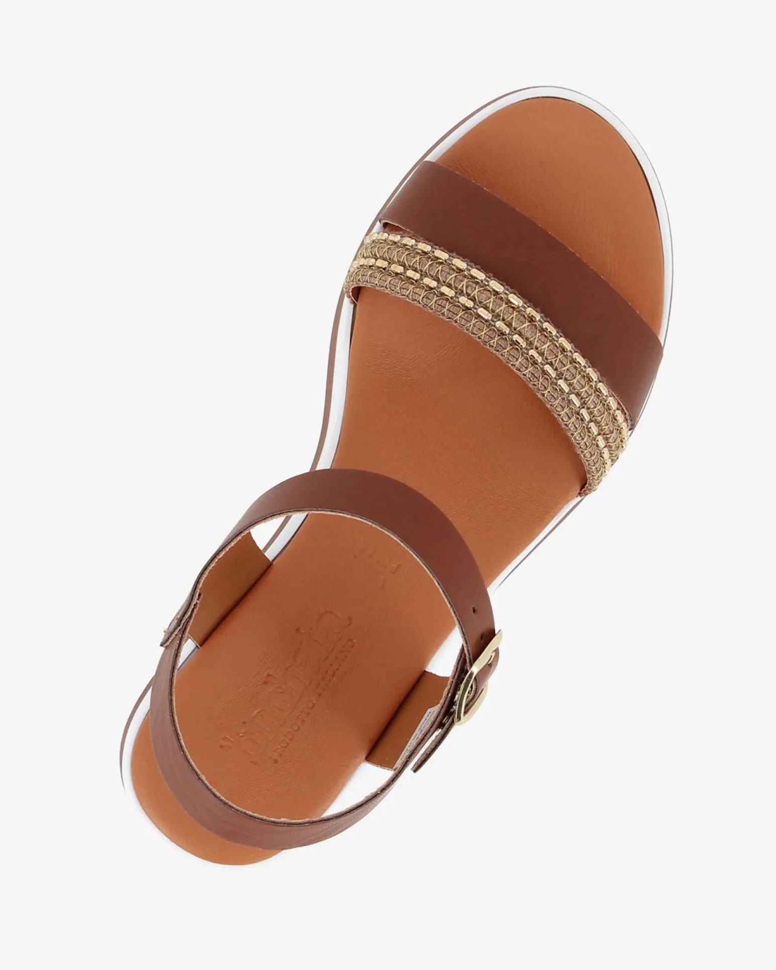 BACHATA - Sandalo cuoio con sottopiede in VERA PELLE e doppia fascia frontale - MADE IN ITALY