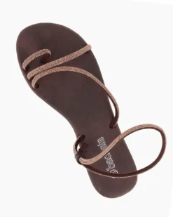 BACHATA - Sandalo infradito marrone con strass e cinturino diagonale