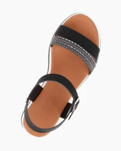 BACHATA - Sandalo nero con sottopiede in VERA PELLE e doppia fascia frontale - MADE IN ITALY
