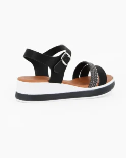 BACHATA - Sandalo nero con sottopiede in VERA PELLE e doppia fascia frontale - MADE IN ITALY
