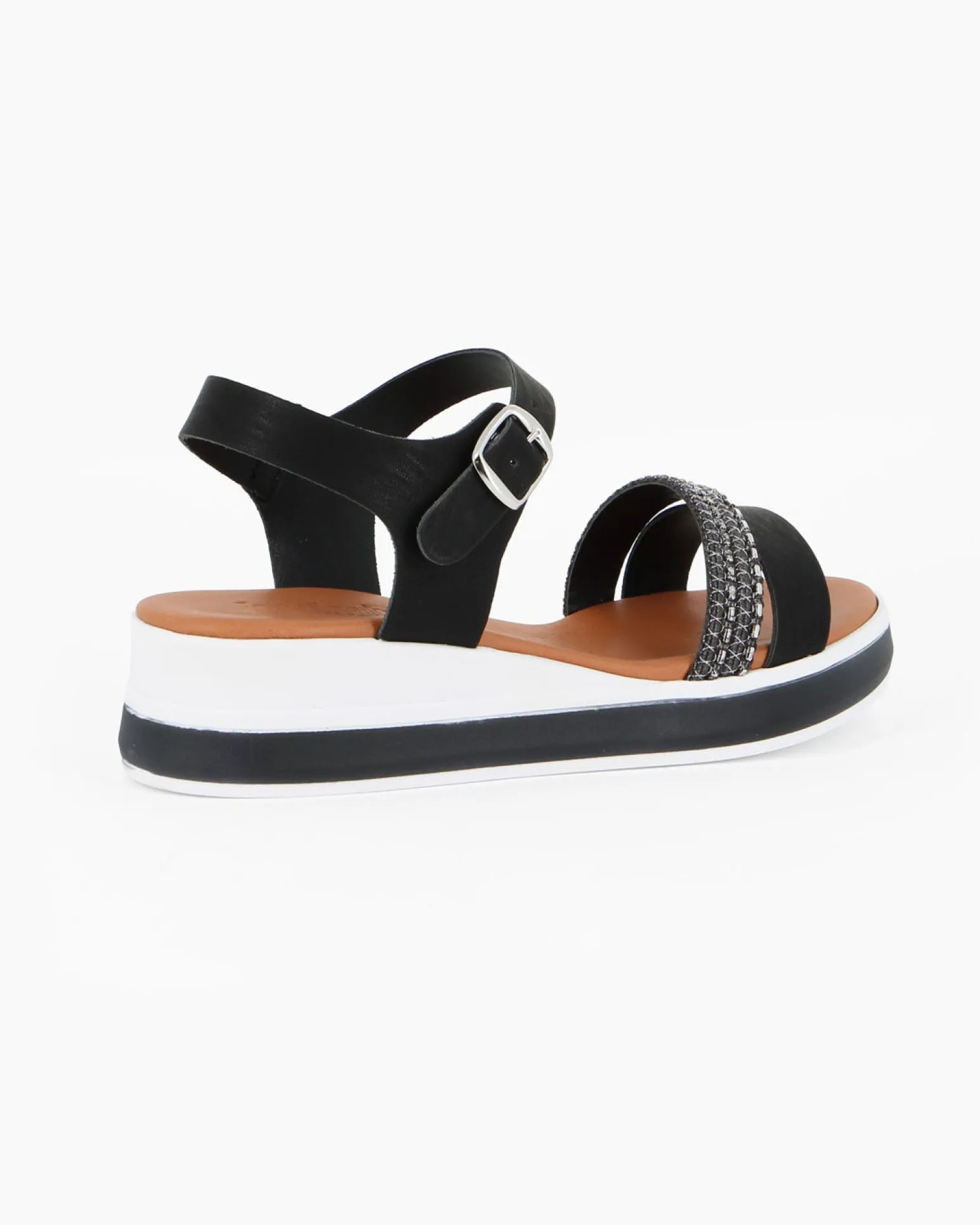 BACHATA - Sandalo nero con sottopiede in VERA PELLE e doppia fascia frontale - MADE IN ITALY