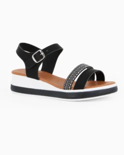 BACHATA - Sandalo nero con sottopiede in VERA PELLE e doppia fascia frontale - MADE IN ITALY
