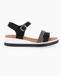 BACHATA - Sandalo nero con sottopiede in VERA PELLE e doppia fascia frontale - MADE IN ITALY