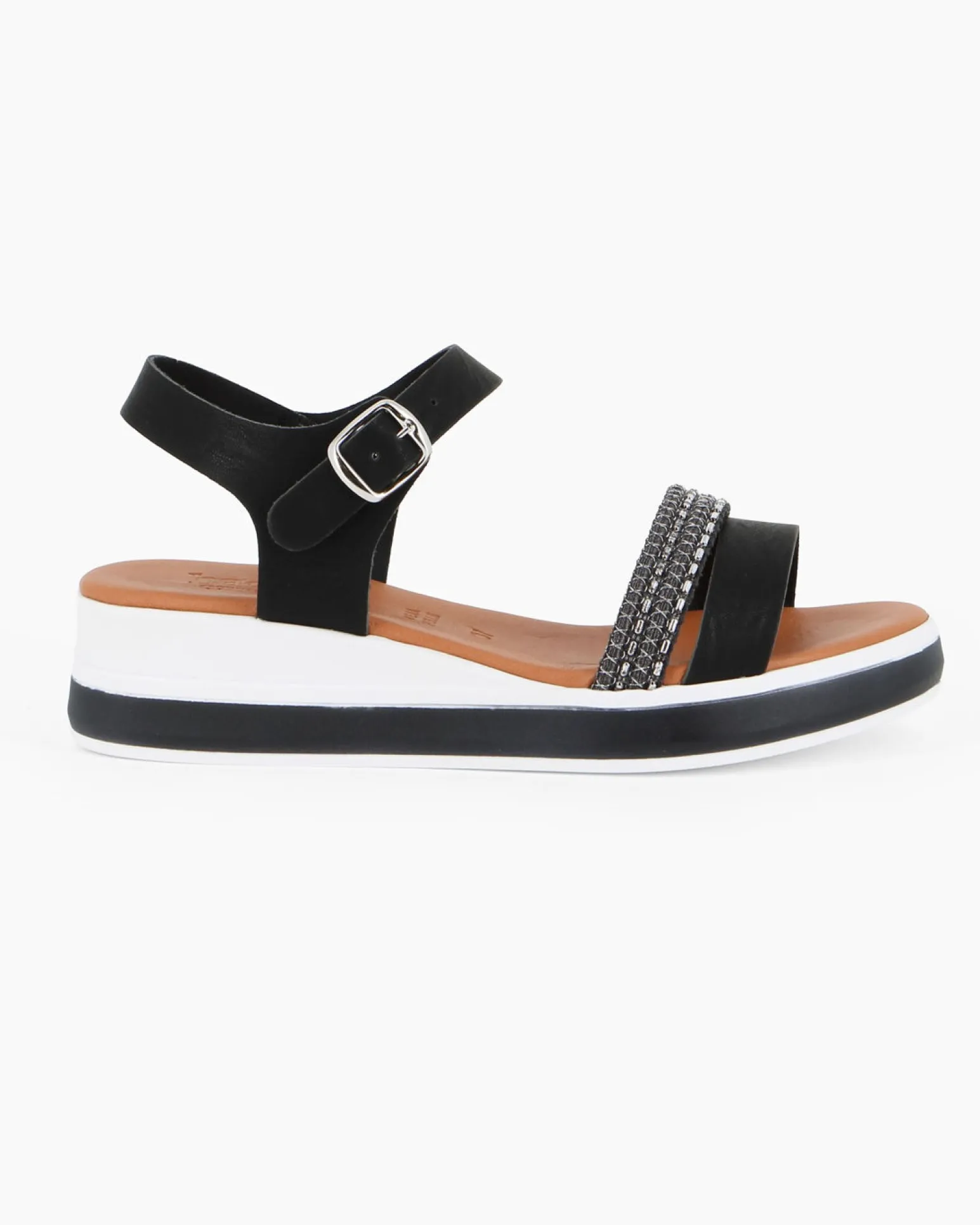 BACHATA - Sandalo nero con sottopiede in VERA PELLE e doppia fascia frontale - MADE IN ITALY