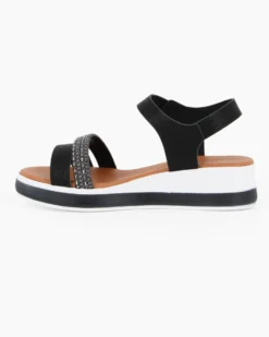 BACHATA - Sandalo nero con sottopiede in VERA PELLE e doppia fascia frontale - MADE IN ITALY
