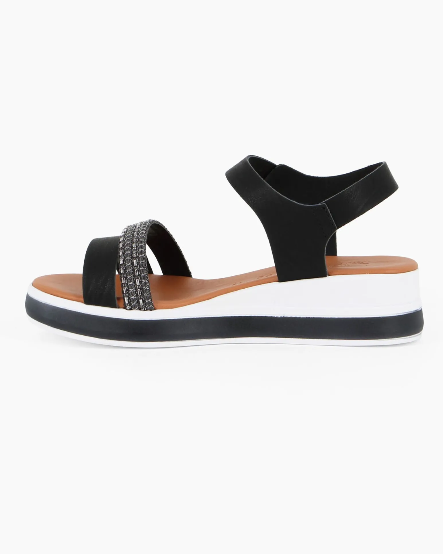 BACHATA - Sandalo nero con sottopiede in VERA PELLE e doppia fascia frontale - MADE IN ITALY