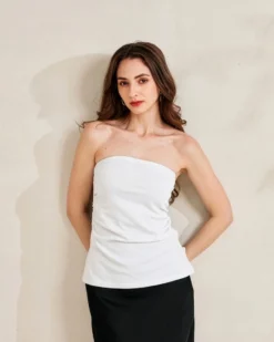 BACHATA - Top a fascia bianco con arricciature