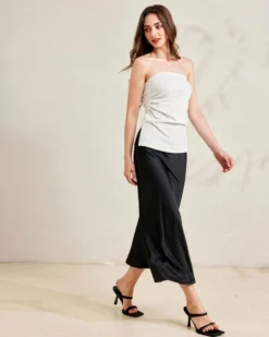BACHATA - Top a fascia bianco con arricciature