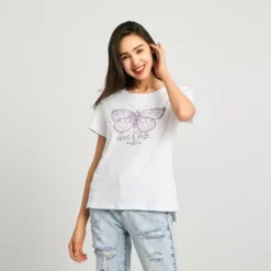 BACHATA - TSHIRT MANICA CORTA BIANCA CON STAMPA FARFALLA