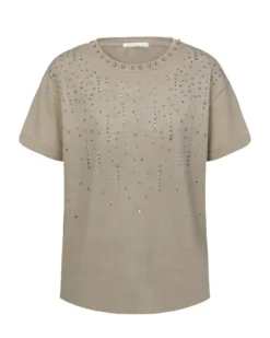 BACHATA - Tshirt manica corta beige con strass
