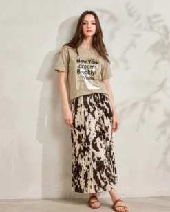 BACHATA - Tshirt manica corta beige con stampa