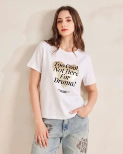 BACHATA - Tshirt manica corta con stampa bianca
