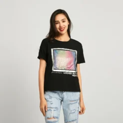 BACHATA - TSHIRT MANICA CORTA NERA CON PIALLETTES MULTICOLOR