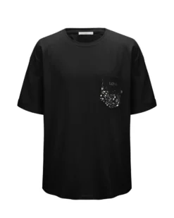 BACHATA - Tshirt manica corta nera con taschino e scritta
