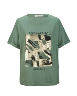 BACHATA - Tshirt manica corta verde militare con scritta e stampa