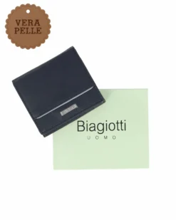 BIAGIOTTI - Portafoglio blu in VERA PELLE da uomo con protezione RFID