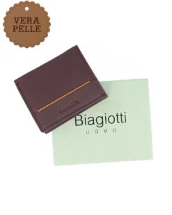 BIAGIOTTI - Portafoglio marrone in VERA PELLE da uomo con protezione RFID e scomparti interni multicolor