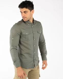 BLUE LEMON - CAMICIA BD MANICA LUNGA LINO 2 TASCHINI