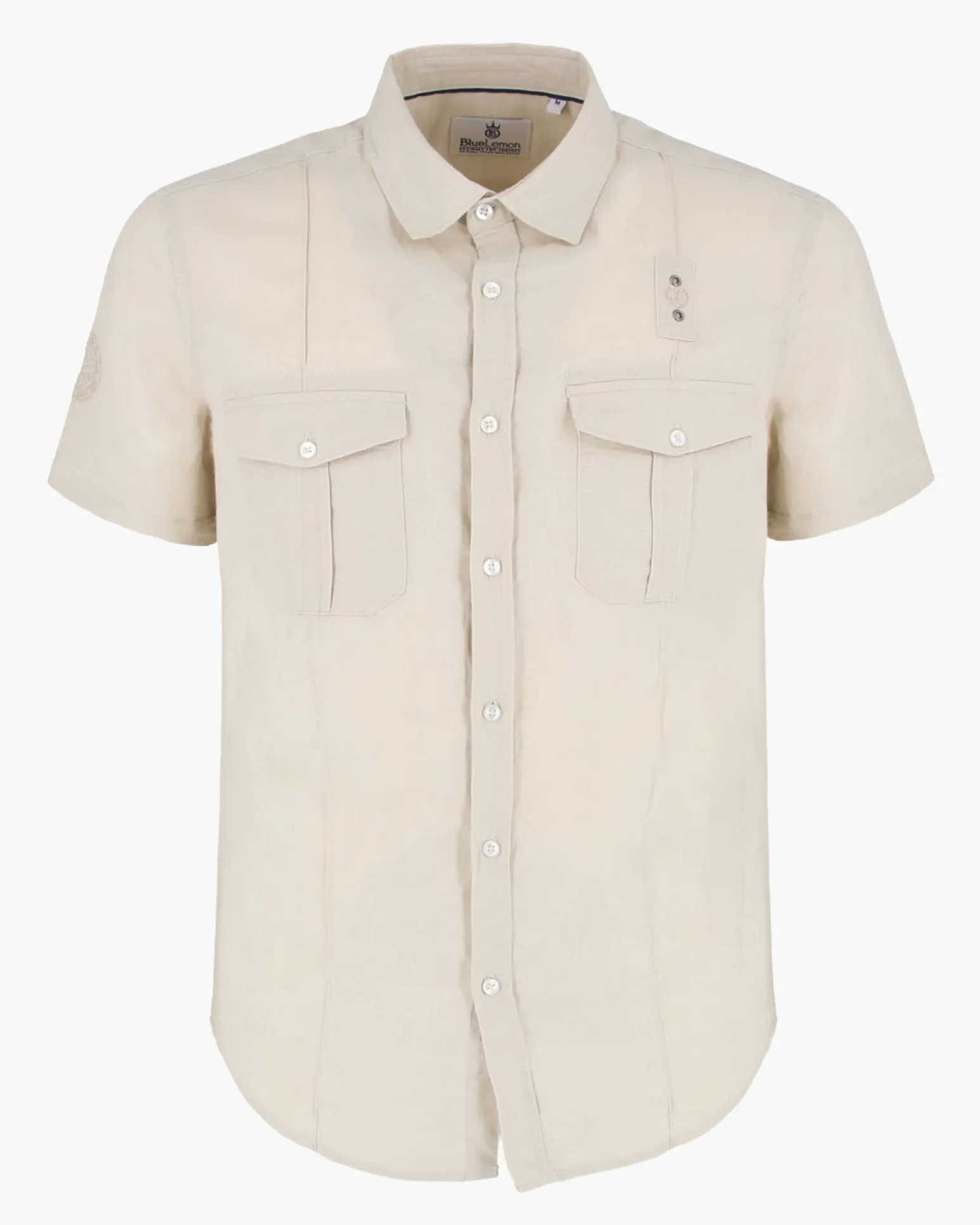BLUE LEMON - Camicia manica corta beige in lino