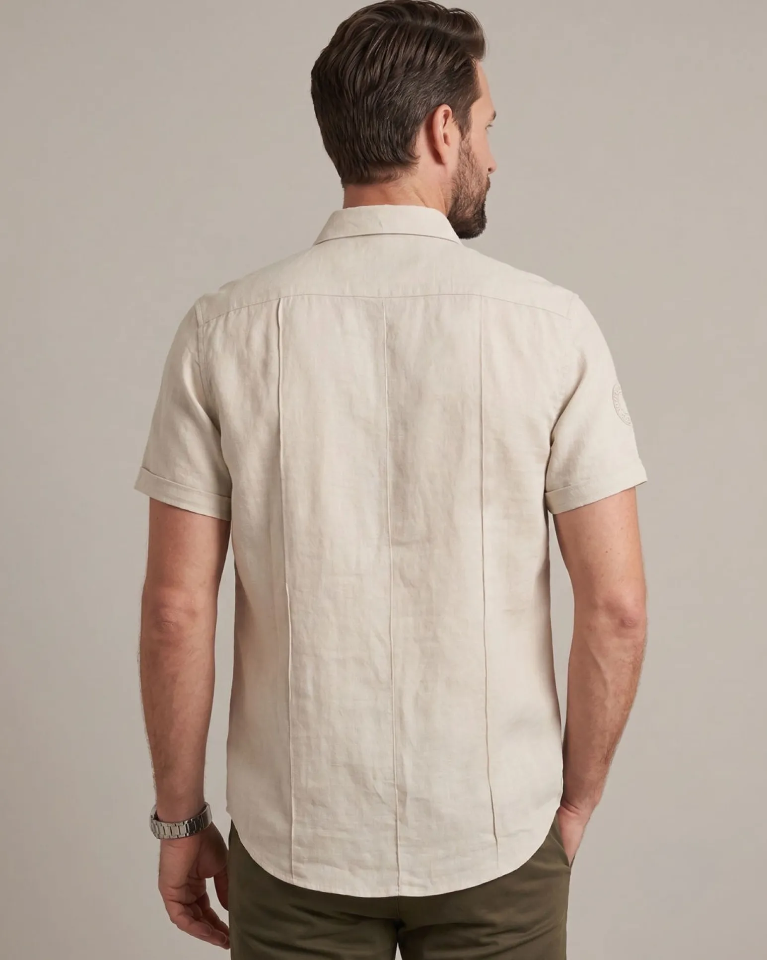 BLUE LEMON - Camicia manica corta beige in lino