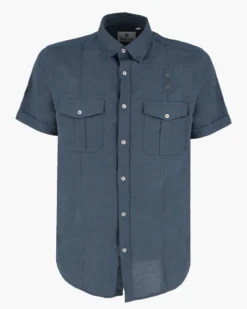 BLUE LEMON - Camicia manica corta indaco in lino