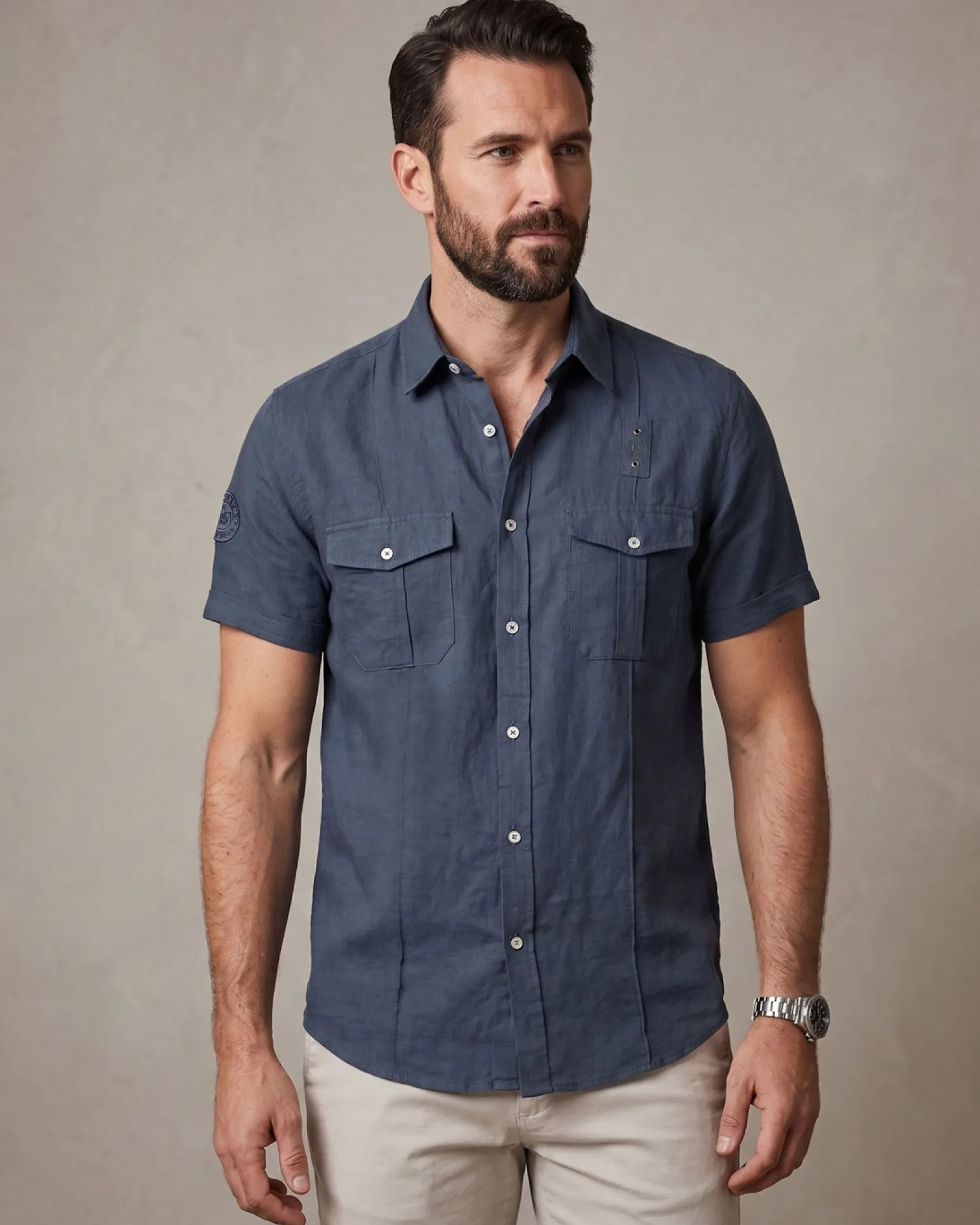 BLUE LEMON - Camicia manica corta indaco in lino