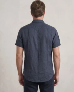BLUE LEMON - Camicia manica corta blu in lino