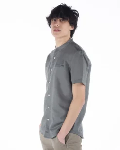 BLUE LEMON - Camicia manica corta militare collo coreano in lino