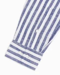 BLUE LEMON - Camicia manica lunga riga grande azzurra misto lino botton down