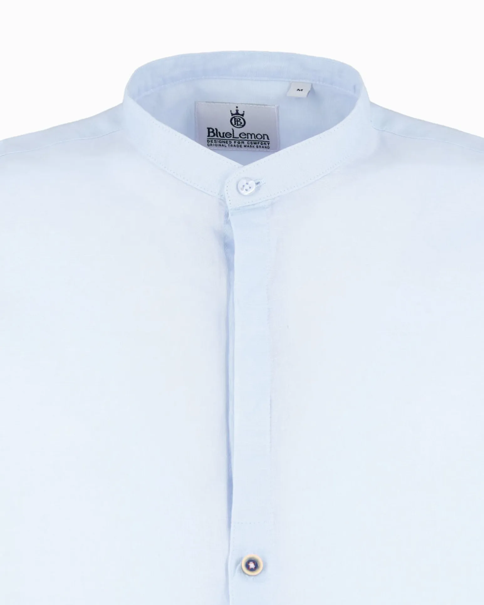 BLUE LEMON - Camicia manica lunga azzurra con collo corano in lino