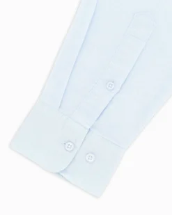 BLUE LEMON - Camicia manica lunga azzurra con collo corano in lino