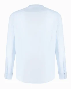 BLUE LEMON - Camicia manica lunga azzurra con collo corano in lino