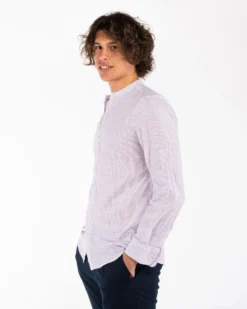 BLUE LEMON - CAMICIA MANICA LUNGA LINO RIGATO COREANO