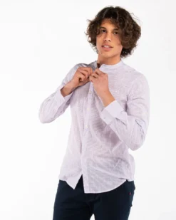 BLUE LEMON - CAMICIA MANICA LUNGA LINO RIGATO COREANO