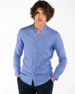BLUE LEMON - Camicia manica lunga glicine con collo coreano in lino