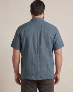 BLUE LEMON - Camicia over manica corta blu avio in lino
