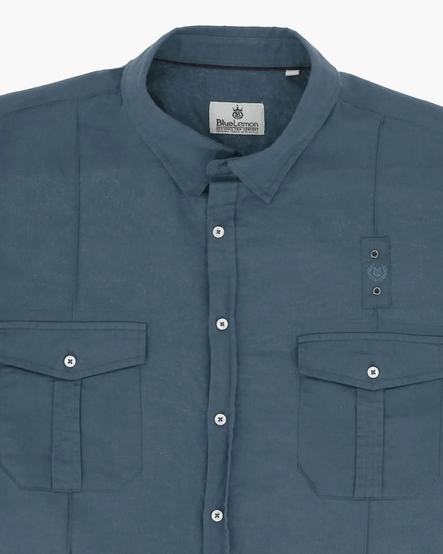 BLUE LEMON - Camicia over manica corta blu avio in lino